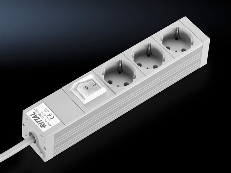 Rittal DK 7240.120 DK Socket strip, CEE 7/3 (type F), 3-way, 250 V, 16 A, LHD: 306,6x44x44 mm, With rocker switch Turkey