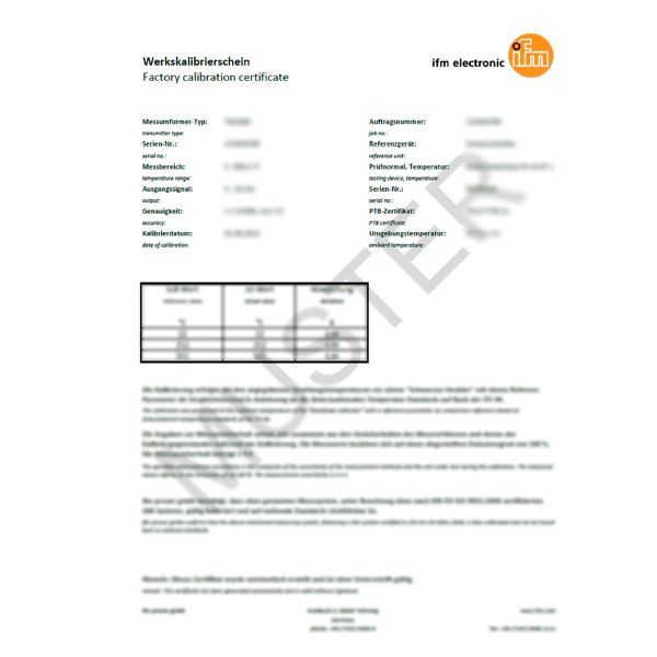 IFM ISO-Kalibrierung Temp. 3-Pkt ISO calibration certificate for temperature sensors 3-point Turkey