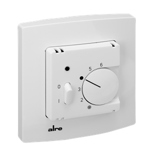 Alre RTBSU-401.052#21 Room thermostat, flush-mounted, 230V AC, NC contact, additional heating display/switch, alre frame, cover 50x50mm, pure white, gloss