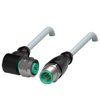 Pepperl+Fuchs V1-WV4A-5M-PVC-V1-GV4A Cordset M12 socket angled to M12 plug straight stainless steel 14404, A-coded, 4-pin, PVC cable grey