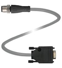 Pepperl+Fuchs V1S-G-0,15M-PUR-ABG-SUBD Adapter cable M12 plug straight A-coded 4-pin to Sub-D-plug straight 9-pin, PUR cable grey, shielded