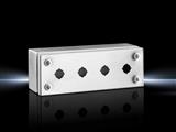Rittal SM 2384.040 SM Switch housing, WHD: 280x100x90 mm, Stainless steel 14301, without mounting plate, 4 switch cut-outs