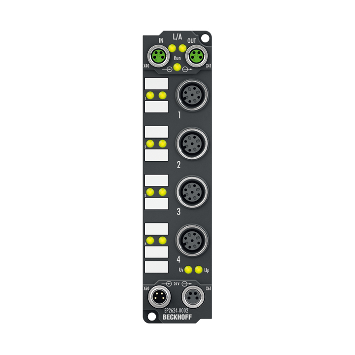 Beckhoff EP2624-0002 EtherCAT Box, 4-channel relay output, 25 V AC, 30 V DC, 05 A AC, 2 A DC, M12 Turkiye