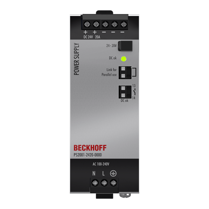 Beckhoff PS2001-2420-0000 Power supply PS2000; output: 24 V DC, 20 A; input: AC 100…240 V/DC 110…150 V, 1-phase Turkiye