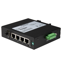 Pepperl+Fuchs ICRL-U-4RJ45/SFP-G-DIN Ethernet unmanaged switch with 4 RJ45 gigabit ports, one gigabit SFP slot and fault alarm