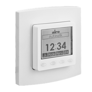 Alre KTRRUu257.456#21/V2 Room thermostat with timer, heating/cooling, flush-mounted, 24V AC/V DC, alre frame, cover 50x50mm, pure white, gloss
