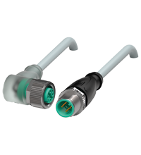 Pepperl+Fuchs V1-W-E2-1,5M-PUR-V1-G Cordset M12 socket angled A-coded LED 3-pin to M12 plug straight A-coded 3-pin, PUR cable grey