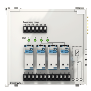 Beckhoff KM2614 Bus Terminal module, 4-channel relay output, 230 V AC, 16 A, manual/autom operation