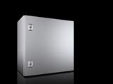 Rittal AX 1013.000 AX kompakt pano, GYD: 500x500x300 mm, paslanmaz çelik 14301, montaj plakalı, tek kapılı, iki mandallı kilit