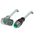 Pepperl+Fuchs V1-W-E2-20M-PUR-V1-G Cordset M12 socket angled A-coded LED 3-pin to M12 plug straight A-coded 3-pin, PUR cable grey
