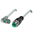 Pepperl+Fuchs V3-WM-E2-10M-PUR-V11-G Cordset M8 socket angled A-coded LED 3-pin to M12 plug straight A-coded 3-pin, PUR cable grey